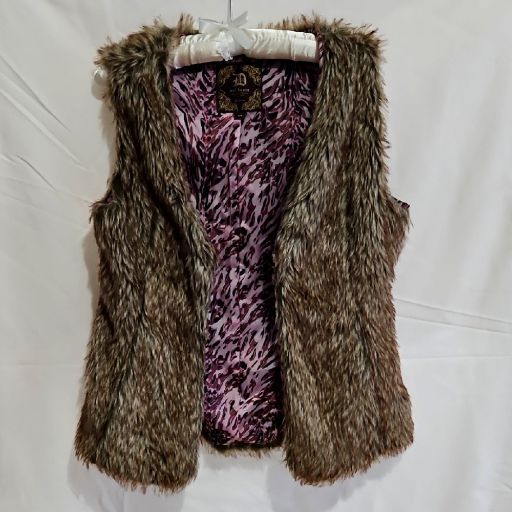 Dollhouse Brown Faux Fur Vest with Pink Lining
